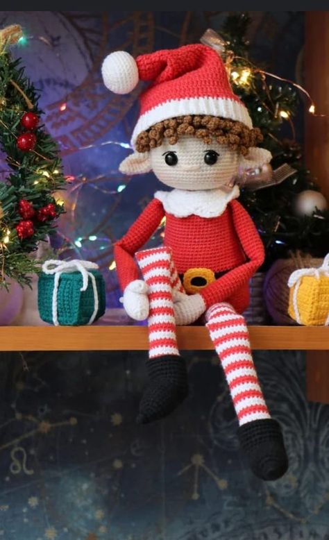 amigurumi inspiration | Does anyone know if there is a pattern for this elf | Facebook Crochet Shelf, Elf Pattern, Diy Crochet Doll, Crochet Christmas Gifts, Crochet Santa, Gift Crochet, Elf Doll, Santa Helper, Granddaughter Gift