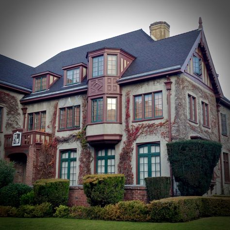 Some of the fraternity/sorority buildings in Berkeley are pretty fantastic. This was purpose-built. It's Theta Delta Chi (founded at Berkeley, 1900) at the corner of College and Durant. The house cost $19,000 to build around 1910. It opened in 1916.   From their website:  "The 3-story house was featured in the hit 1960’s movie 'The Graduate' starring Dustin Hoffman. The house was designed in 1908 by Norman Shaw. It is one of the oldest fraternity houses on the Berkeley c... Berkeley Campus, Fraternity House, University Housing, Delta Chi, Sorority House, College House, Dustin Hoffman, Story House, University Of California