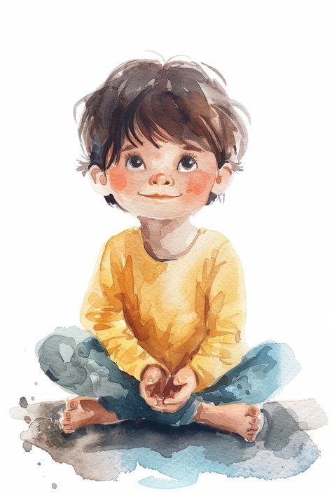 Watercolor BOHO Illustration of Boy Character Illustration Watercolor, Water Colour Illustrations Character, Watercolor Children Illustration, Watercolor Childrens Illustration Book, Baby Brother Watercolor, Child Illustration Character, Little Boy Drawing, Children Book Illustration Watercolor, Painting Kids Furniture