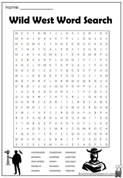 awesome Wild West Word Search Wild West Printables Free, Wild West Party Activities, Wild West Theme Preschool Activities, Wild Wild West Activities For Kids, Wild West Games For Kids, Wild West Crafts For Kids, Wild West Activities For Kids, Stone Age Activities, Wild West Activities