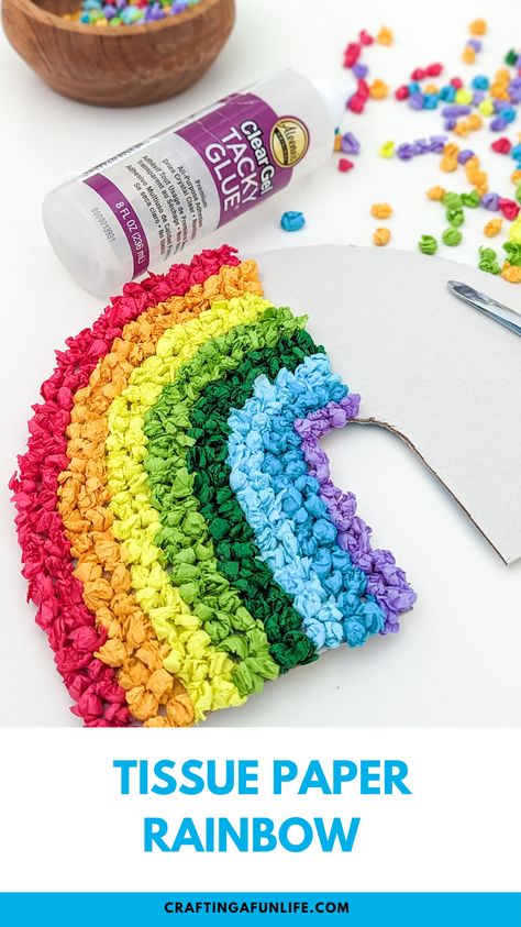 Tissue Paper Rainbow Craft, Rainbow Themed Crafts, Rainbow Experiments, Rainbow Crafts For Toddlers, Paper Rainbow Craft, Tissue Paper Rainbow, Tissue Paper Crafts For Kids, Diy Rainbow Wall, Reggio Activities