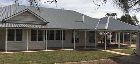 Windspray® COLORBOND Basalt Colorbond, Windspray Roof, Weatherboard House Exterior, Australian Country Houses, Brick Exteriors, Gutter Colors, Pool House Cabana, Red Brick Exteriors, Colorbond Roof