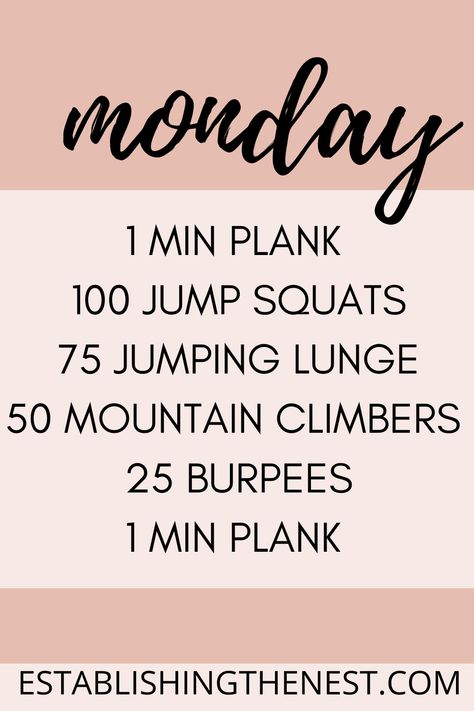 Just one of hundreds of at home workouts! One Week Workout Plan, One Week Workout, Day Workout Plan, 7 Day Workout Plan, 7 Day Workout, Home Workout Plan, Monday Workout, Core Challenge, Exercise Physiology