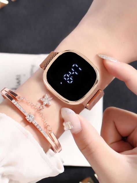 Digital Watches Women, Latest Women Watches, Sports Watches Women, Digital Sports Watches, Watch Set, Women's Watches, Kids Watches, Gold Rhinestone, Rhinestone Bracelet