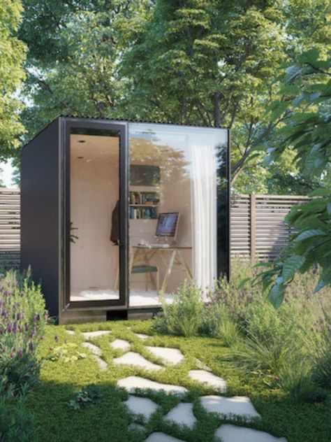 Build a simple place to work in the backyard that will give you your own space to get your job done. A full glass wall gives you light, an open feeling and makes you feel like you are working in nature. #workshed #backyardoffice #workathome #workin2020 Prefab Office, Small Garden Office, Prefab Sheds, Ruang Tv, Office Shed, Shed Office, Garden Pods, Cottage Exteriors, Tiny Office