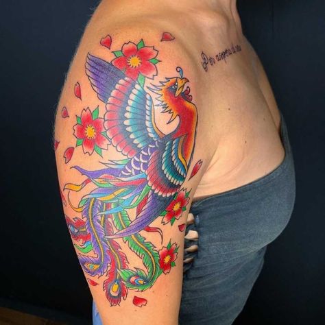 The American Classic Phoenix American Classic Tattoo, Traditional Tattoo Woman, Vermilion Bird, Dice Tattoo, Phoenix Tattoos, Vegas Tattoo, Traditional Tattoo Flowers, Epic Tattoo, Japanese Artwork