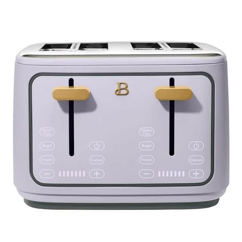 PRICES MAY VARY. Convenient Breakfast Solution: The Beautiful 4-Slice Toaster with Touch-Activated Display makes mornings easier with 7 settings and browning control, including Gluten-Free, Frozen, and Reheat options. Thoughtful Design: Created by Drew Barrymore, this toaster features a signature touch-activated display that illuminates only when needed, with no dials, buttons, or knobs for a sleek look. Premium Construction: Made with long-lasting steel accents and a Soft Matte Premium finish, Cute Appliances, Drew Barrymore Appliances, Drew Barrymore Beautiful, Purple Appliances, Beautiful Kitchenware, Bread Toaster, Moving Tips, Drew Barrymore, Toaster Oven