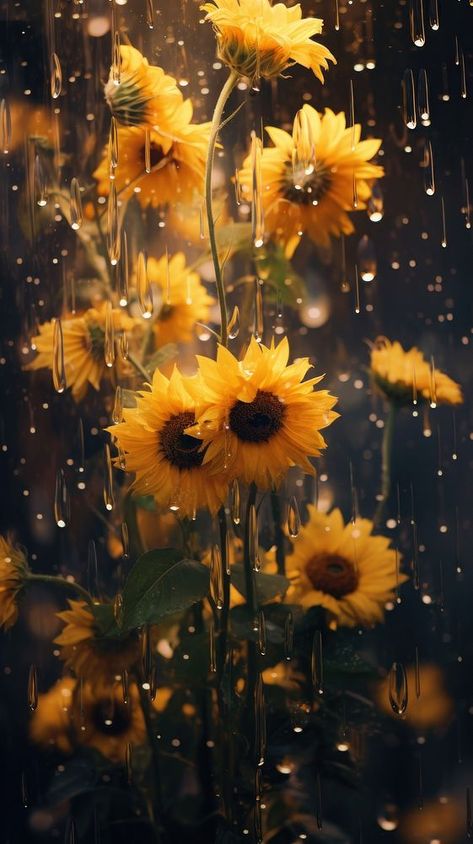 Sunflowers plant petal rain.  | premium image by rawpixel.com Sunflowers Pictures, Iphone Wallpaper Sunflower, Pictures With Sunflowers, Positive Background, Butterflies And Sunflowers, Sunflowers Aesthetic, Rain Drops On Window, Beautiful Butterfly Images, Sunflower Landscape