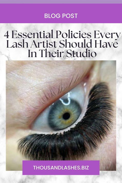 4 ESSENTIAL POLICIES EVERY LASH ARTIST SHOULD HAVE IN THEIR STUDIO In the world of eyelash extensions, there are so many things to consider when it comes to the business of lashes. From pricing to marketing, there is a lot that goes into making a successful business. One of the most important factors when starting up your own lash salon is ensuring that you have all of the correct policies and procedures in place. Eyelash Salon, Lash Salon, Lash Artist, Successful Business, Lash Extensions, Eyelash Extensions, Success Business, Eyelashes, Lashes