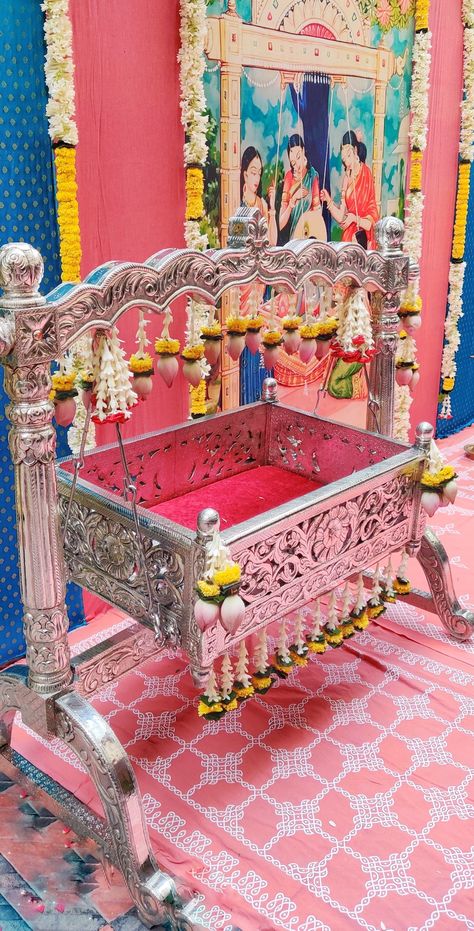 Rent beautiful cradles in Hyderabad and Secunderabad from @cradlebykrishna To Rent this amazing cradle: Whats app- 8309651230 #silvercradle #cradlerentals #barasala #uyyalafunction #hyderabadcradle #secunderabadcradle #cradlerental #woodencradle #silvercradlerental #namingRent beautiful cradles in Hyderabad and Secunderabad from @cradlebykrishna To Rent this amazing cradle: Whats app- 8309651230 #silvercradle #cradlerentals #barasala #uyyalafunction #hyderabadcradle #secunderabadcradle #cradle Uyyala Function, Family Matching Outfits Indian, Bapu Bommalu, Cradle Decoration, Leaf Decor Wedding, Naming Ceremony Decoration, Wooden Cradle, Cradle Ceremony, Pooja Items