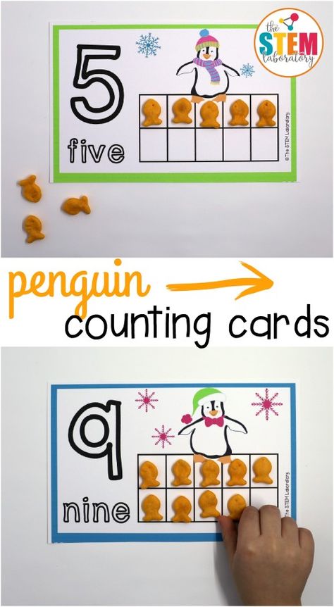 Adorable penguin counting cards! Such a fun counting activity and preschool math game. Penguin Stem Activities For Kids, Preschool Penguin, Polar Animals Preschool, Number Recognition Preschool, Arctic Animals Preschool, Penguin Unit, January Preschool, Preschool Numbers, Counting Mats