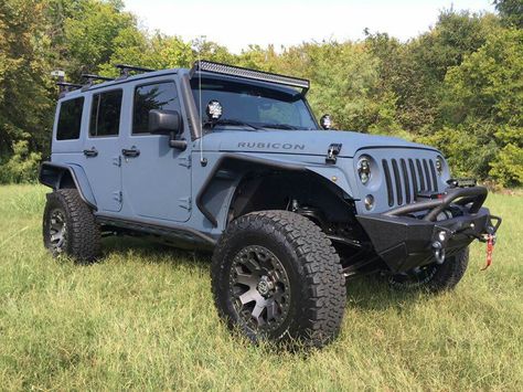 Jeep! Lifted, gray matte, light bar, custom rims, and all. Jeep Wrangler Blue Grey, Jeep Color Ideas, Light Blue Jeep Wrangler, Matte Jeep Wrangler, Light Blue Jeep, Jeep Wraps, Jeep Wrangler Light Bar, Jeep Lifted, Jeep Wrangler Lights