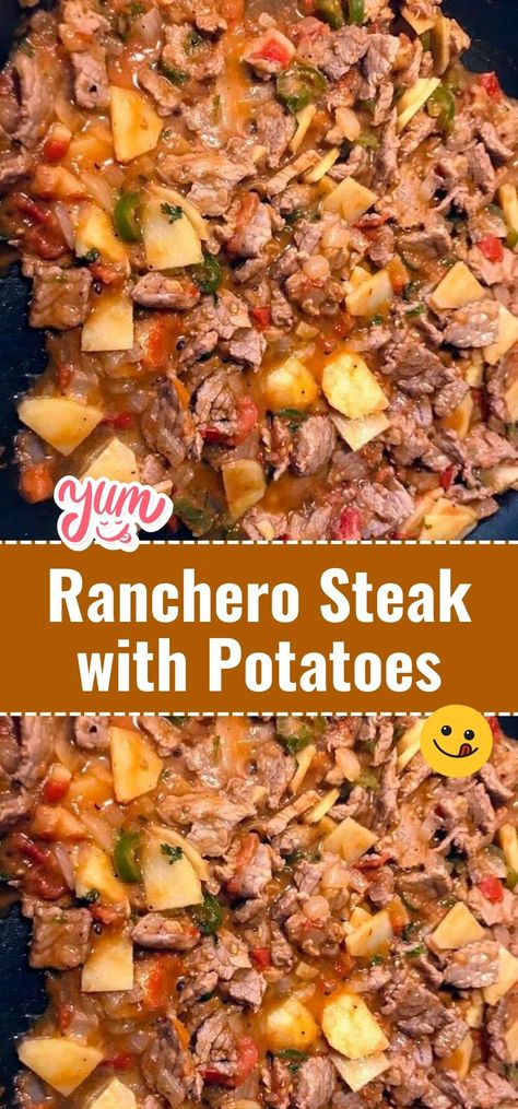 Savor the bold flavors of the Southwest with our Ranchero Steak with Potatoes. Juicy steak cooked to perfection, smothered in a zesty ranchero sauce, and served with hearty potatoes. A Tex-Mex delight. #SteakLovers #TexMexCuisine #SouthwesternFlavors Steak With Potatoes, Mexican Steak, Cooked Potatoes, Mexican Comfort Food, Steak Potatoes, Zesty Sauce, Tender Steak, Homemade Tortillas, Skirt Steak