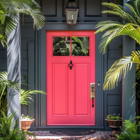 18+ Exterior Paint Color Ideas with Coral Pink and Dove Gray • 333+ Inspiring Lifestyle Ideas Coral Color House Exterior, Salmon House Exterior, Coral Front Doors Color Schemes, Coral Door Gray House, Salmon Pink House Exterior, Coral Stucco House Exterior, House Exterior Colors, Coral Front Doors, Pink House Exterior