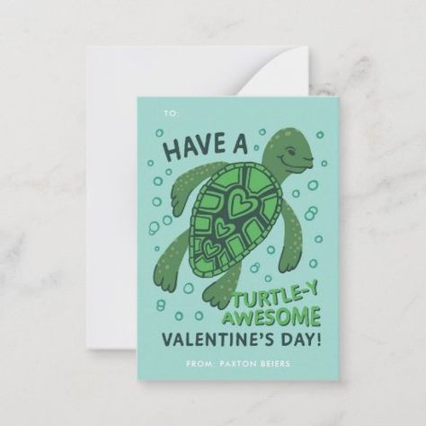 $0.55 | Turtle Classroom Valentine's Exchange Note Card #valentine's day, kids valentines, boys valentines, funny valentines cards, classroom, cute valentines, pun, turtle, tortoise, turtley awesome Turtle Valentine Cards, Turtle Valentines, Valentines Boys, Turtle Classroom, Valentines Funny, Boys Valentines, Funny Valentines Cards, Turtley Awesome, Card Inspo