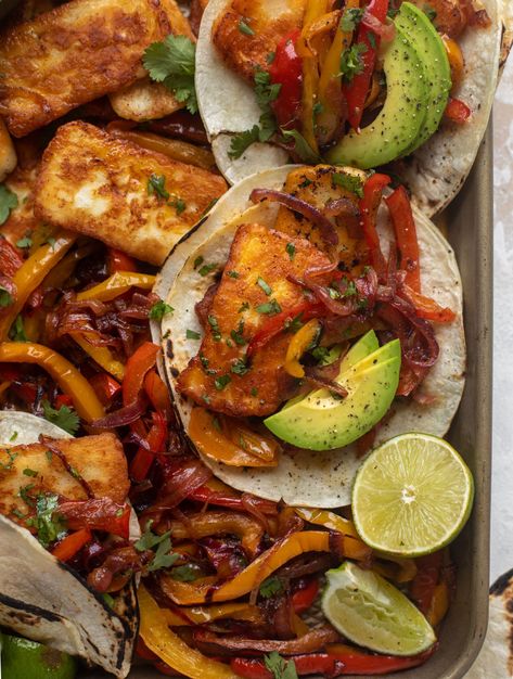 Halloumi Fajitas - Crispy Halloumi Cheese Fajitas with Avocado