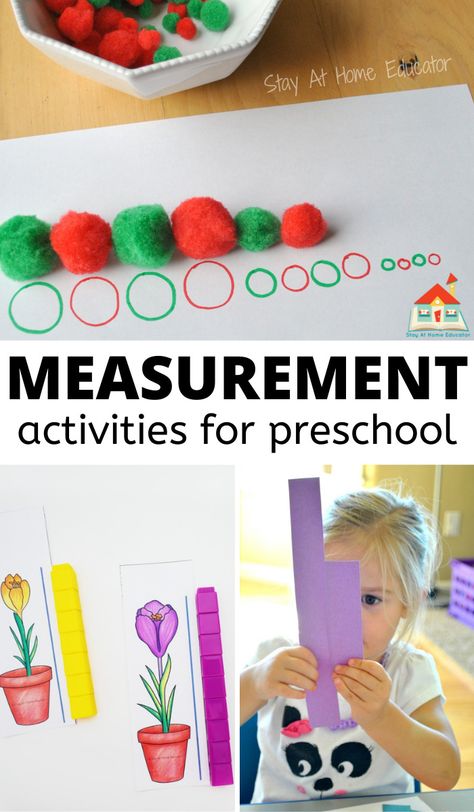 Here's your ultimate guide to teaching measurement in preschool! We also include tons of measurement activities. Measurement activities build number sense by exploring height, weight, length, capacity, and area in fun, hands-on ways. Measurement Activities Preschool, Measuring Length Activities, Measurement Preschool, Measurement Games, Teaching Measurement, Measurement Activities, Math Measurement, Activities For Preschoolers, Teacher Lesson Plans