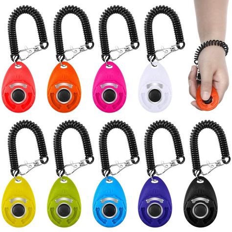 Frienda 9 Pieces Dog Training Clicker with Wrist Strap Pet Training Clicker Dog Behavioral Clicker for Behavioral Training Do Dog Clicker, Dog Clicker Training, Training Dogs, Shock Collar, Cat Training, Training Tools, Dog Barking, Pet Training, Water Drop