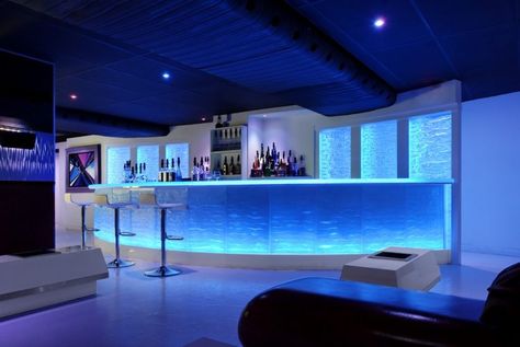 amazing-home-bar-room-picture-8 Modern Home Bar Designs, Bar In Casa, Modern Home Bar, Home Bar Rooms, Nightclub Design, Home Bar Design, Glass Countertops, Blue Lights, Home Bar Designs