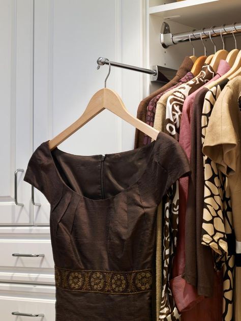 How to Make Your Walk-In Closet Resemble a Chic Boutique : Rooms : Home & Garden Television Valet Rod, Reach In Closet, Dream Closet Design, Small Closets, What Women Want, Dream Closets, Closet Accessories, Small Closet, غرفة ملابس