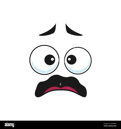 Download this stock vector: Cartoon face vector icon, frightened worry emoji, scared facial expression with wide open or goggle eyes and open tremble mouth. Fear or worry feeling - 2GH7B7W from Alamy's library of millions of high resolution stock photos, illustrations and vectors. Scared Facial Expression, Scared Face Drawing, Scared Face, Cartoon Expression, Human Sketch, Keeping Kids Busy, Cartoon Face, Craft Eyes, Ancient Egypt Art