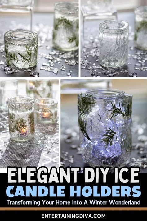 Winter Wonderland Decor: DIY Faux Ice Candle Holders | Wedding Decorations Wonderland Wedding Decorations, Winter Wonderland Decor, Winter Wonderland Party Theme, Ice Candle, Wonderland Decor, Jars Diy, Mason Jar Candle Holders, Ice Sculpture, Wedding Tablescape