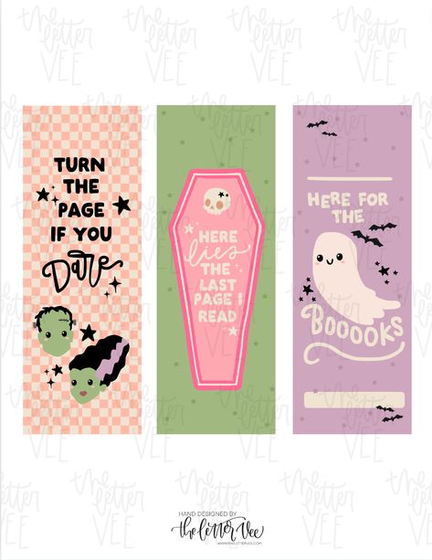 ***Please note, this is a DIGITAL item. No physical items will be shipped. These printable bookmark designs are spooky cute and sure to be loved by any reader! What you'll get: 1 printable page included Instant Access (Once your payment is complete, you will receive a PDF containing a link(s) for your purchased template) Unlimited uses! (Purchase once and print for life!) You'll receive an email containing 1 PDF file with 8.5x11 designs. You may resize to any desired size by choosing the 'scale' Kawaii Bookmarks Printable, Free Bookmark Svg Files For Cricut, Halloween Bookmarks Diy, Free Printable Bookmarks Aesthetic, Halloween Book Marks, Cute Bookmarks Printable, Library Card Printable, Book Cover Printable, Spooky Bookmarks