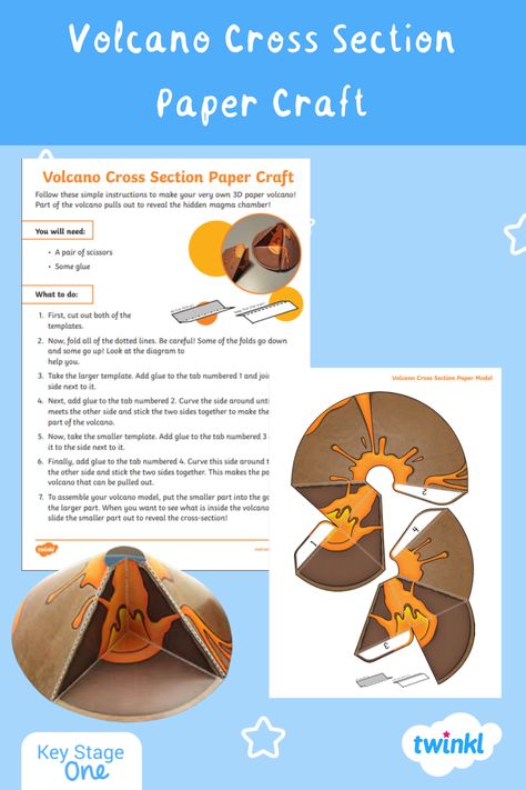 This resource was developed with Dr Laura Hobbs, Volcanologist: Science from the Start & Lancaster University so it is perfect to learn more about volcanoes. This cross-section paper model is great to show the structure of a volcano in a simplified way. Would complement geography lessons or topics about Volcanoes or natural geographical features. Volcano Paper Craft, Volcano Lessons For Kids, Tectonic Plates Map, Volcano Craft, Volcano Model, Volcano Art, Science Experience, Earth Science Lessons, Lancaster University