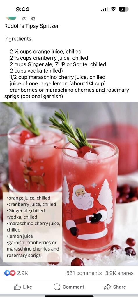 Fruity Mixed Drinks, Refreshing Summer Drinks, Rosemary Sprigs, Cherry Juice, Christmas Cocktails Recipes, Christmas Cocktails, Maraschino Cherry, Cranberry Juice, Ginger Ale