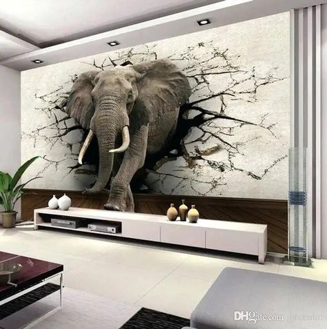 Oversized Wall Decor, 3d Elephant, Wildlife Wallpaper, Custom Photo Wallpaper, Cracked Wall, Floor Murals, Animal Mural, 3d Wall Murals, Nursery Decor Wall Art