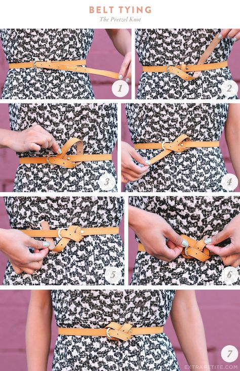 ExtraPetite.com - Flared tweed shift   styling a too-long belt How To Wear Belts, Simpul Pita, Nyttige Tips, 일본 패션, Mode Tips, Extra Petite, Mode Boho, Kleidung Diy, Mode Casual