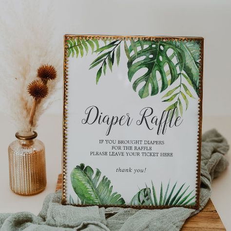 Wild Tropical Palm Baby Shower Diaper Raffle Sign Summer Craft - modern baby shower sign, beach diaper raffle sign, tropical diaper raffle ticket, botanic girl baby shower game, summer boy baby shower decor, exotic watercolor palm leaves k083, wild rainforest jungle fern foliage, elegant palm tree leaf greenery, tropic botanical plant banana palms, green and white outdoor nature Rainforest Baby Shower Theme, Tropical Baby Shower Theme, Hawaiian Baby Showers, Boy Baby Shower Decor, Diaper Raffle Sign, Luau Baby Showers, Tropical Baby Shower, Summer Craft, Raffle Ticket