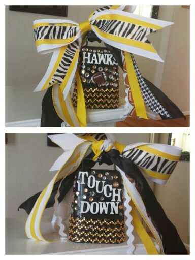 Our football team's cowbell, I love how it turned out. #football, #footballmom, #sports,#cowbell, #touchdown Cow Bell Decor Ideas Football, Football Cowbell Ideas, Cowbell Decorations Football, Football Cowbells, Cowbell Decorations, School Spirit Crafts, Panthers Cheer, Football Favors, Cheer Games