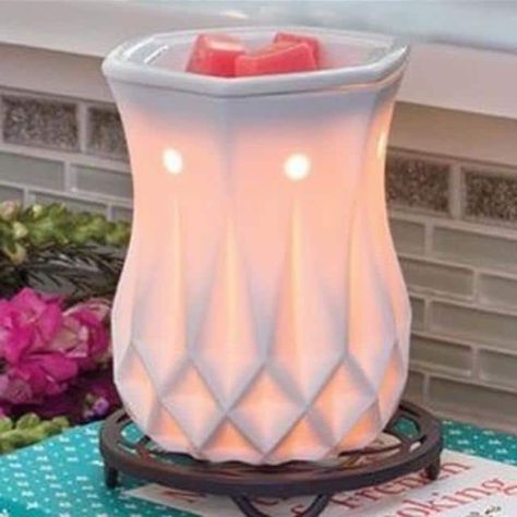 The look of chiseled alabaster — brought to life by a quiet, ethereal glow — will lend a simple sophistication to any space. Scentsy Clearance, Colored Light Bulbs, Scentsy Warmers, White Room Decor, Scentsy Wax Bars, Electric Candles, Scentsy Bars, Wickless Candles, Scentsy Consultant