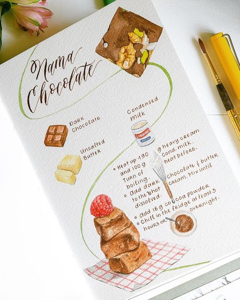 Recipe Layout, Cooking Drawing, Cartoon Recipe, Nama Chocolate, Recipe Illustration, Scrapbook Recipe Book, Recipe Book Covers, Homemade Recipe Books, Recipe Book Design