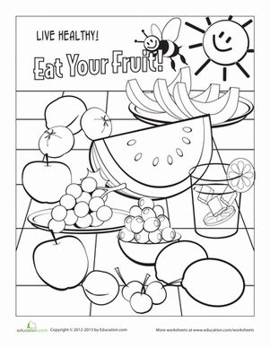 Kindergarten Coloring Life Learning Worksheets: Food Coloring Page: Fruit Coloring Worksheets For Kindergarten, Fruit Coloring Pages, Food Coloring Pages, Cars Coloring Pages, Coloring Page Ideas, Color Worksheets, Coloring Pages Printable, Page Ideas, Coloring Pages To Print