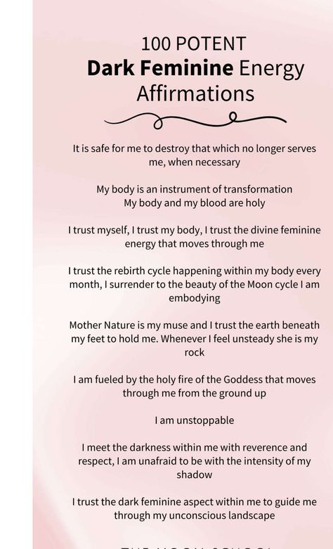 Dark Feminine Affirmations, Dark Feminine Style, Feminine Affirmations, Self Esteem Affirmations, Dark Feminine Energy, Moon Cycles, Feminine Women, Life Rules, Feminine Power