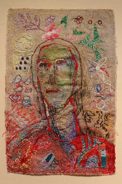 Alice Kettle Alice Kettle Textiles, Paint And Embroidery Mixed Media, Alice Kettle, Stitched Portraits, Textile Portraits, Embroidery People, Mixed Media Portrait, Embroidered Portrait, Textile Art Embroidery