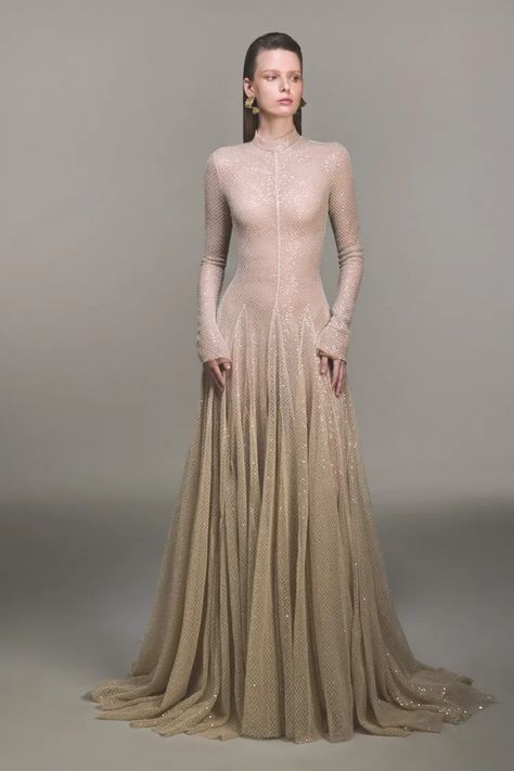 Winter Gowns Elegant, Elegant Beige Dress, Winter Evening Dress, Gold Dress Outfit, Beige Gown, Elegant Long Sleeve Wedding Dresses, Modest Evening Gowns, Winter Gowns, Vintage Evening Gowns