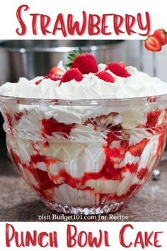 Strawberry Punch Bowl Cake, Punch Bowl Cake Recipe, Trifle Bowl Recipes, Strawberry Punch, Punch Bowl Cake, Homemade Cake Mixes, Trifle Dessert Recipes, Strawberry Trifle, Strawberry Dessert Recipes