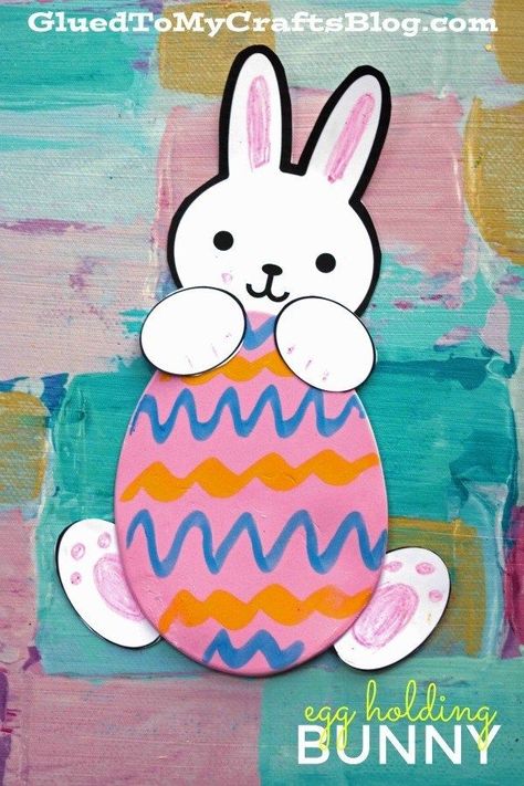 Simple Easter Egg Holding Bunny - Kid Craft Idea - Free Printable Included! Spring Themed Art Project for Children To Recreate - Mixed Media Easter Crafts Holding Bunny, Art Crafts For Kids, Simple Easter Eggs, Easter Art Project, Springtime Crafts, Egg Craft, Bunny Craft, Paper Bunny, Marker Crafts