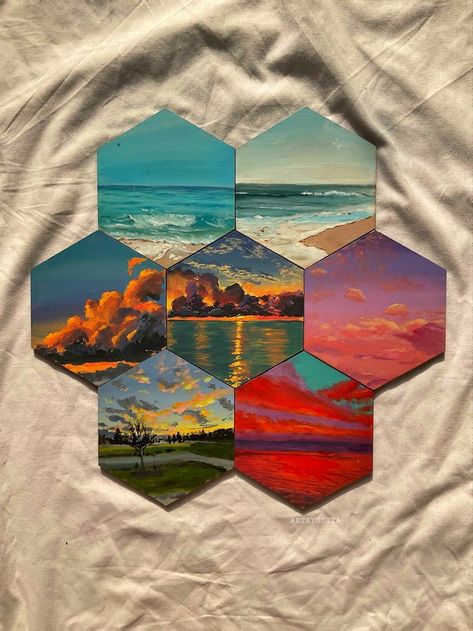 Octagon Canvas Painting Ideas, Hexagon Canvas Painting Ideas Easy, Hexagon Painting Ideas, Hexagon Painting Canvas, Hexagon Canvas Art, Hexagon Canvas Painting Ideas, Hexagon Painting, Hexagon Canvas, Arte Peculiar