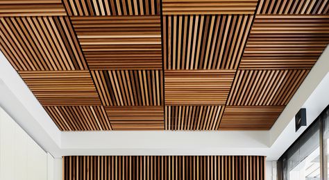 ecoustic® Timber Ceiling Blade Wood Look Ceiling, Wooden Ceiling Designs, Modern Wooden Ceiling, Wood Slat Ceiling, Wooden Ceiling Design, Acoustic Ceiling Tiles, Timber Ceiling, Wooden Ceiling, Ceiling Design Modern