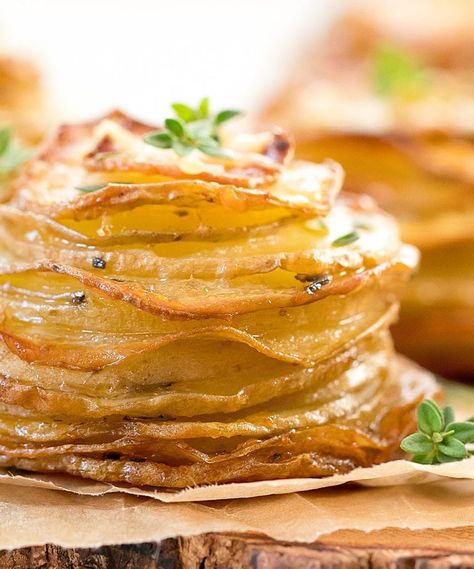 Crispy Parmesan Potato Stacks - Kirbie's Cravings Potato Ideas, Parmesan Potato Stacks, Crispy Parmesan Potatoes, Parmesan Potato, Potato Stacks, Parmesan Potatoes, Potato Crisps, Crispy Potatoes, Sliced Potatoes