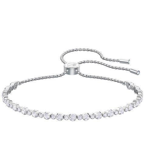 From Swarovski, this bracelet features: White, Rhodium platingdelicate cupchain braceletAdjustable sliding closure Approx. 4.25" x 8.625"Imported. Dream Items, Bracelets Collection, Silver Bracelets For Women, Swarovski Bracelet, Jewelry Accessories Ideas, Swarovski Necklace, Fancy Jewelry, White Jewelry, Clear Crystals