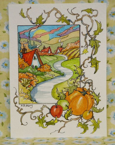 Alida Akers' Storybook Cottage Series - Harvest Home Cottages Alida Akers, Antique Signage, Sketch Notes Doodles, Art Deco Cottage, Fall Landscapes, Fantasy Vintage, Cottage Illustration, Home Pool, Flower Graphics