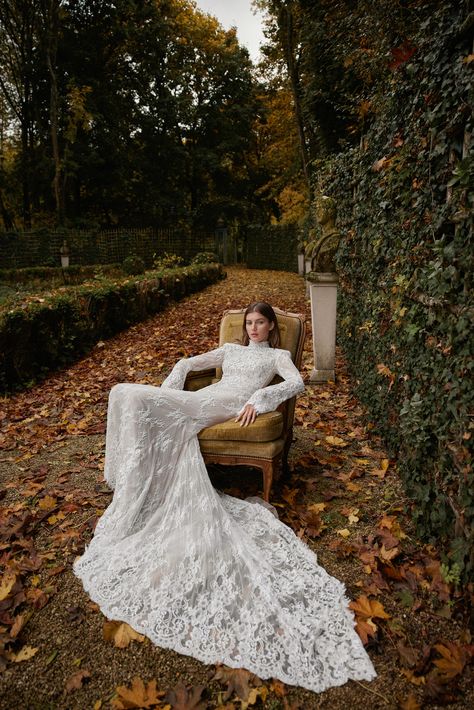 ‘Ravissant’ Fall 00/23 – Netta BenShabu Long Sleeve Wedding Dress Lace High Neck, Wedding Dress Lace High Neck, Long Train Dress, Jewish Lifestyle, Valery Kaufman, Floral Lace Wedding Dress, Couture Wedding Dress, Aspen Wedding, Dresses By Pattern