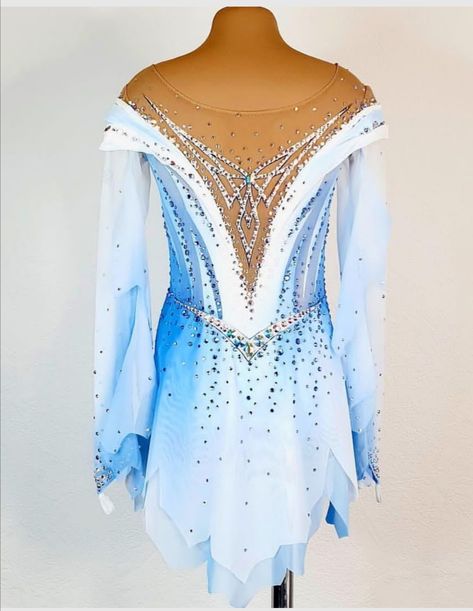 Blue And White Figure Skating Dress, White Figure Skating Dress, Pretty Dance Costumes, Figure Skating Outfits, Ice Skating Outfit, Figure Skating Dress, Ice Skating Dresses, Rhythmic Gymnastics Leotards, Ice Skate