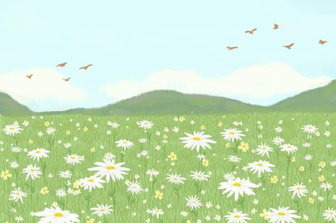 Anime Field Background, Daisy Wallpaper Desktop, Pastel Background Green, Green Laptop Background, Green Desktop Background, Cute Desktop Background, Green Background Laptop, Aesthetic Background Landscape, Cute Computer Backgrounds