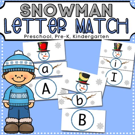 Free Printable Winter Snowman Letter Matching - Teaching Littles Winter Craft Preschool, Literacy Games Preschool, Teaching Toddlers Letters, Letter Matching Preschool, Math Activities Kindergarten, Preschool January, Christmas Lesson Plan, Nativity Activity, Activity Schedule